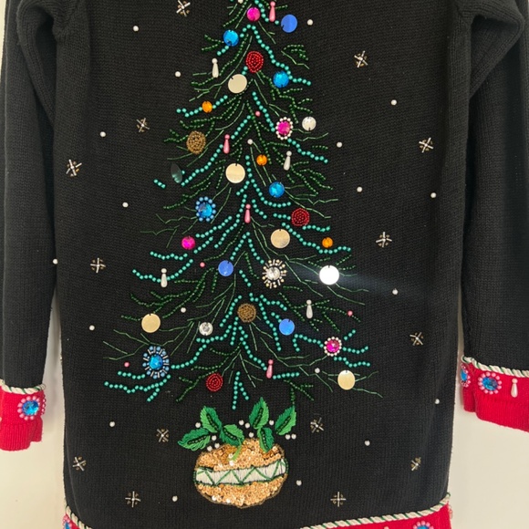 Vintage B.P. Design Christmas Tree Sweater Size S Sequined Jeweled Embellished - Picture 4 of 7